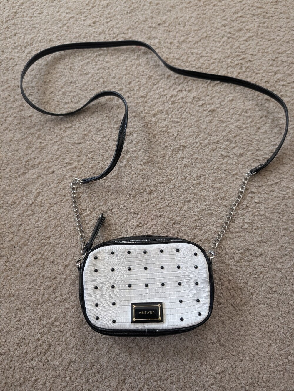 Nine West White and Black Studded Mini Crossbody